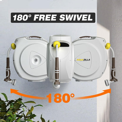 Retractable Garden Hose Reel, 1/2 in 100+6 ft, Heavy Duty Wall Mounted Water Hose Reel, Spring Power Automatic Rewind, Any Length Lock, 180° Swivel Bracket, 10 Pattern Spray Nozzle