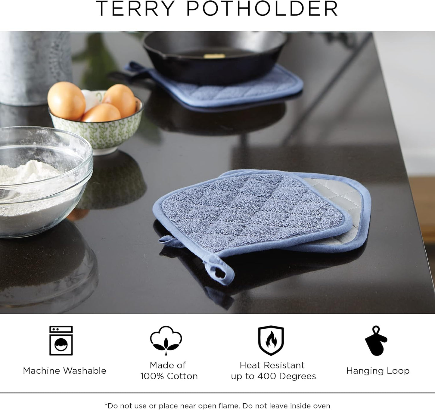 DII Basic Terry Collection Quilted Potholder, 100% Cotton, Stone, 3 Piece