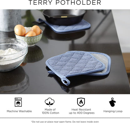 DII Basic Terry Collection Quilted Potholder, 100% Cotton, Stone, 3 Piece
