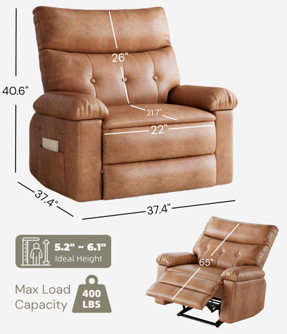 GarveeHome Recliner Chairs, Classic Manual Leather Recliner, Home Theater Seating with Lumbar & Arms Support for Living Room, Bedroom and Nursery - Coffee (Coffee, Standard)