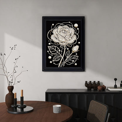 WSLWXSHM Pearl Diamond Painting Kits for Adults Rose Flower, 5D Special Shape Diamond Art Kits for Beginners, Crystal Rhinestones Diamond Painting for Home Wall Decoration Gift 12×16inch/30×40cm