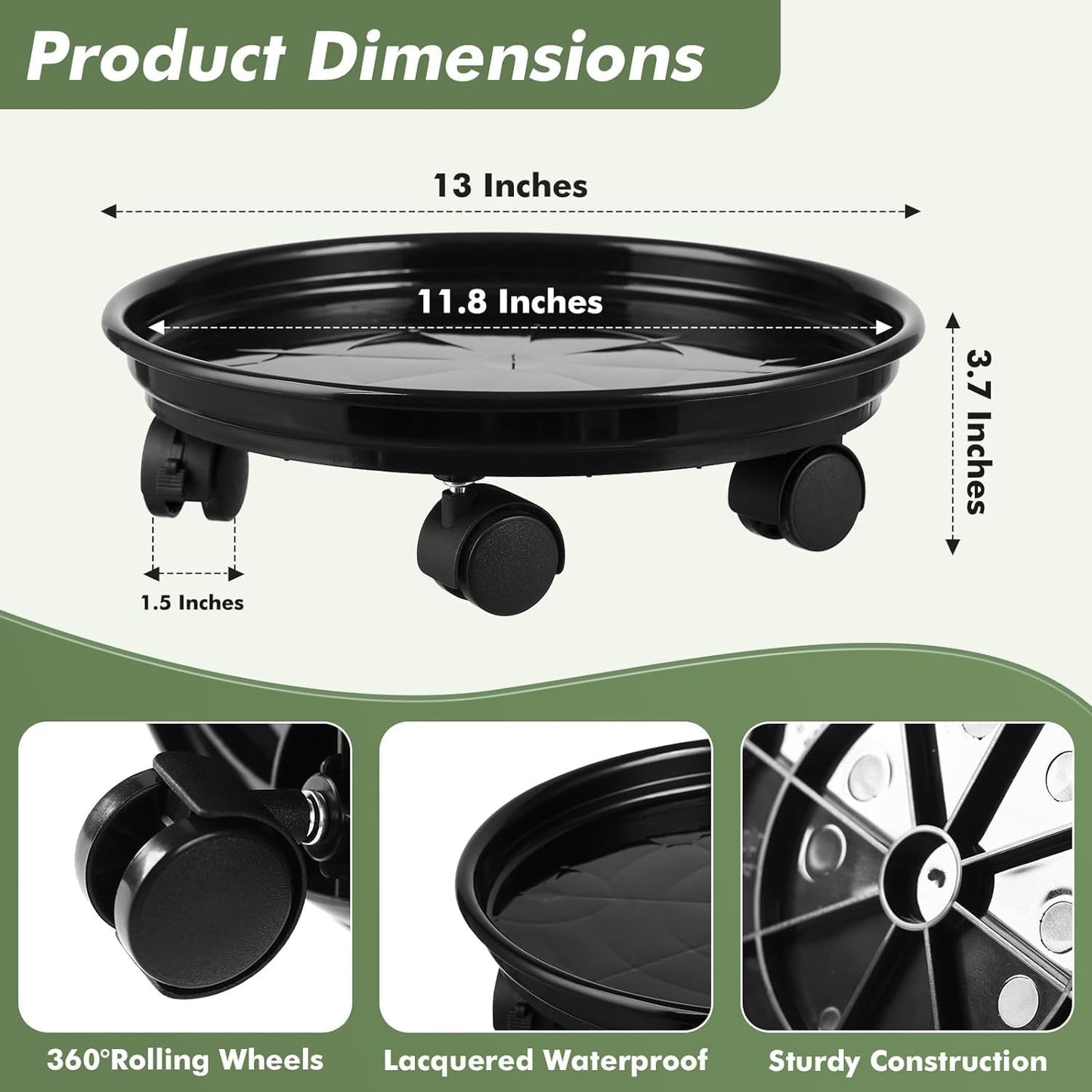 5 Packs 11.8" Plant Caddy With Wheels Plastic Rolling Stands Heavy-Duty Dolly With Casters Indoor Outdoor Wheeled