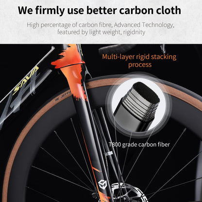 SAVADECK Carbon Fiber Road Bike, Hydraulic Oil Disc Bike with Carbon Fiber Frame and Wheelset, Lightweight Full Carbon Racing Bicycle with Shimano R7120 24S Shift Set for Adults(Twilight-Orange,47cm)