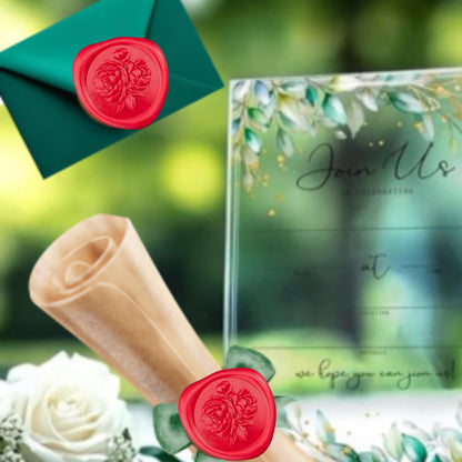 50 Elegant Wax Seal Stickers with 3D Design - Envelope Seal Stickers | Self-Adhesive and Easy to Use | Ideal for Wedding Invitation, Birthday, Thanksgiving, Gift Wrapping, Party(Bright Red Peonies)