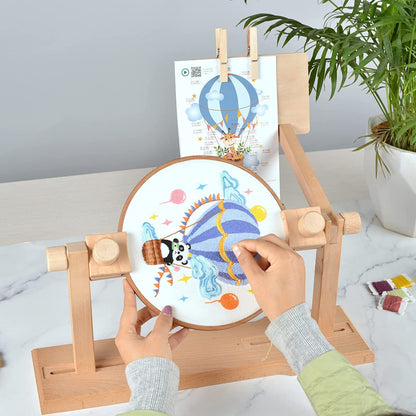 Embroidery Hoop Stand - Size Adjustable Cross Stitch Table Stand, Rotated Wooden Needlepoint Hoop Holder Stand for Sewing Craft Supplies