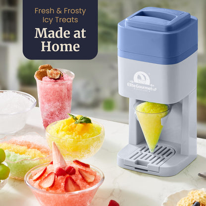 Elite Gourmet Snow Cone & Shaved Ice Maker, ESI2215P, Refreshing Slushies, Margaritas, Boba Drinks, Snow Cone & Holder and Ice Mold, Use Cubed & Bagged Ice, Stainless Steel Shaving Blade, Periwinkle