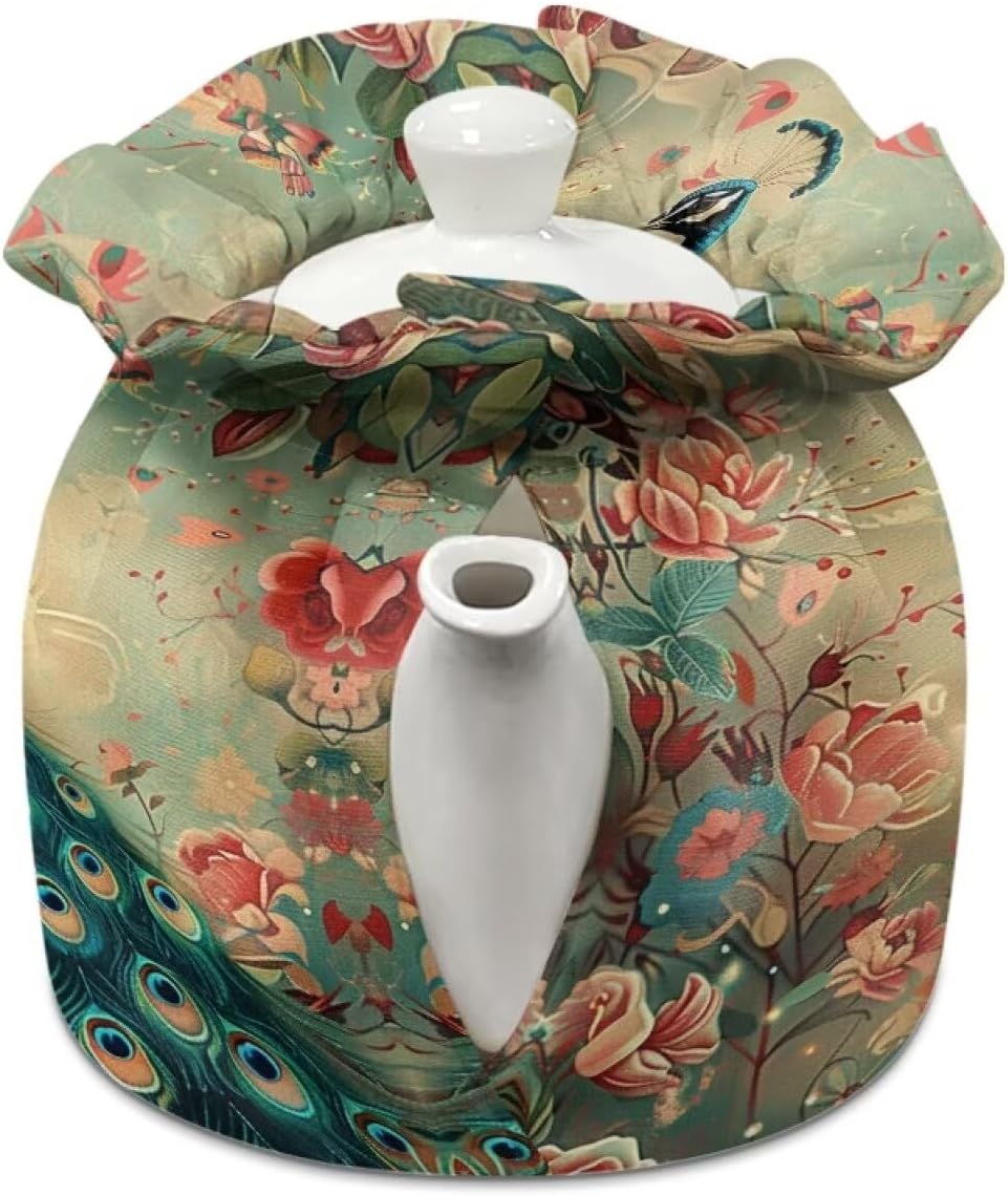 Peacock Tea Cozy for Large Teapot, Insulated Cover to Keep Warm, Machine Washable for Kitchen Decor
