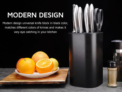 Universal Knife Block for Kitchen, WELLSTAR Knife Holder without Knives, Safe Space Saver Large Volume Stable Knife Storage with Scissors and Sharpening Rod Slot, Detachable for Easy Cleaning - Black