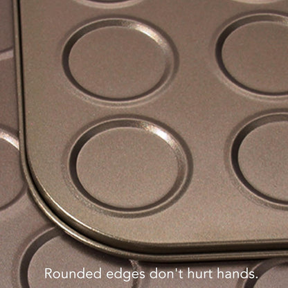 Luqeeg Muffin Top Pan, 15 Hole Carbon Steel Baking Tray with Non Stick Coating for Even Distribution