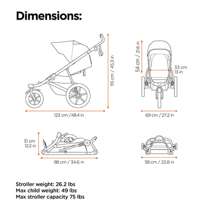 Thule Urban Glide 3 Single Child All-Terrain Stroller, Full-Suspension System, Air-Filled Tires, Upright seat with Adjustable Recline and Built-in legrest