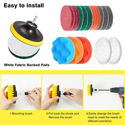 ETOUPA 30 Piece Drill Brush Attachments Set, Scrub Pads & Sponge & Wire Brush for Drill, Power Scrubber Brush with Extend Long Attachment, Drill Scrubber Brush Kit for Bathroom, Floor, Car, Grout