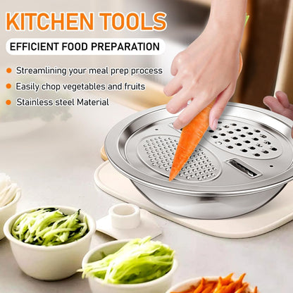 Stainless Steel Mixing Bowls Set, Grating Bowl, 3 in 1 Multifunctional Stainless Steel Basin Strainer Set with Grater, Strainer Drain Basket for Rinsing Draining Mixing (10.2"/26cm)
