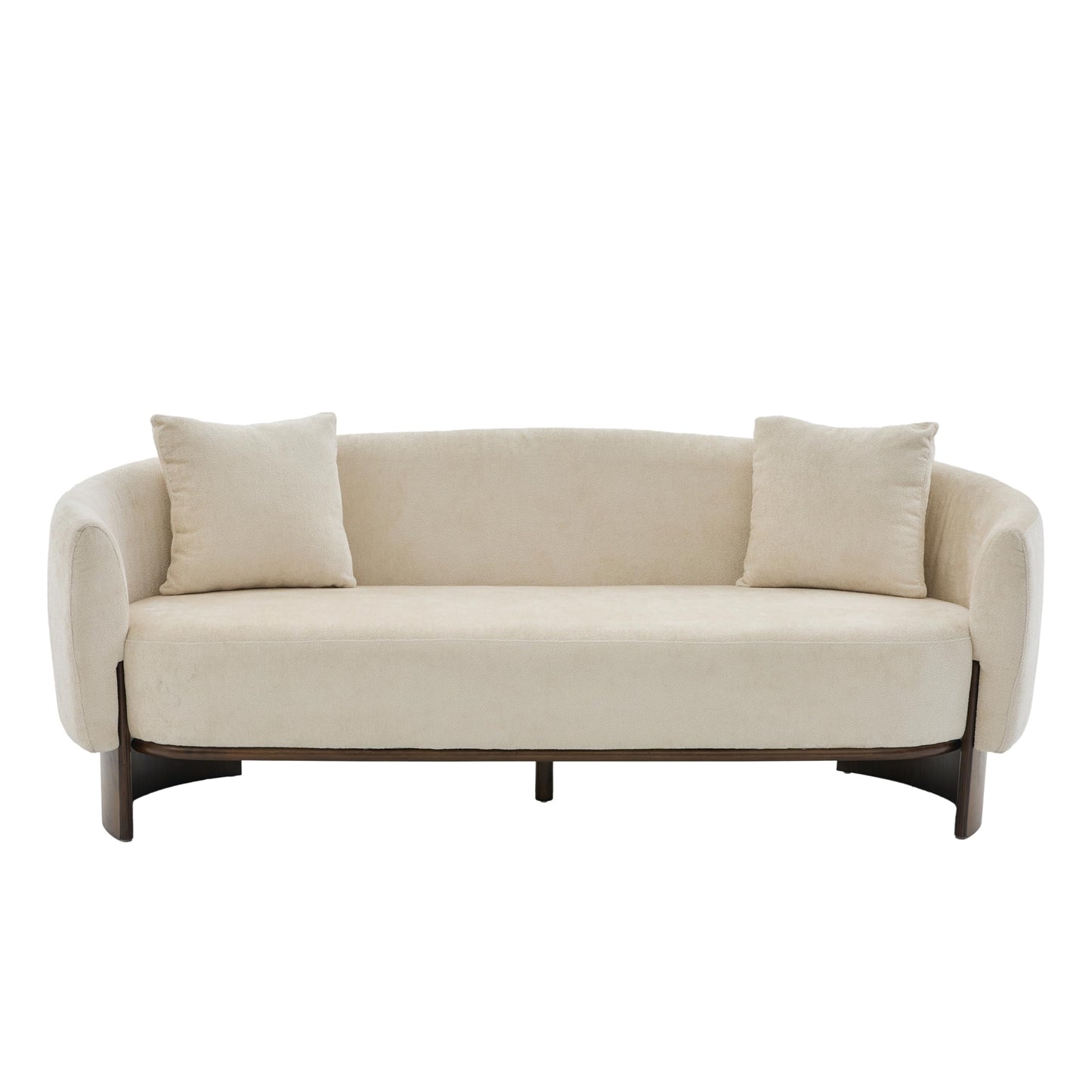 Christopher Knight Home 81 inch Curved Boucle Sofa with Wooden Base Indoor Couch Upholstered Modern Living Room Sofa Comfortable Wood Frame Seating for Home Lounge, Beige
