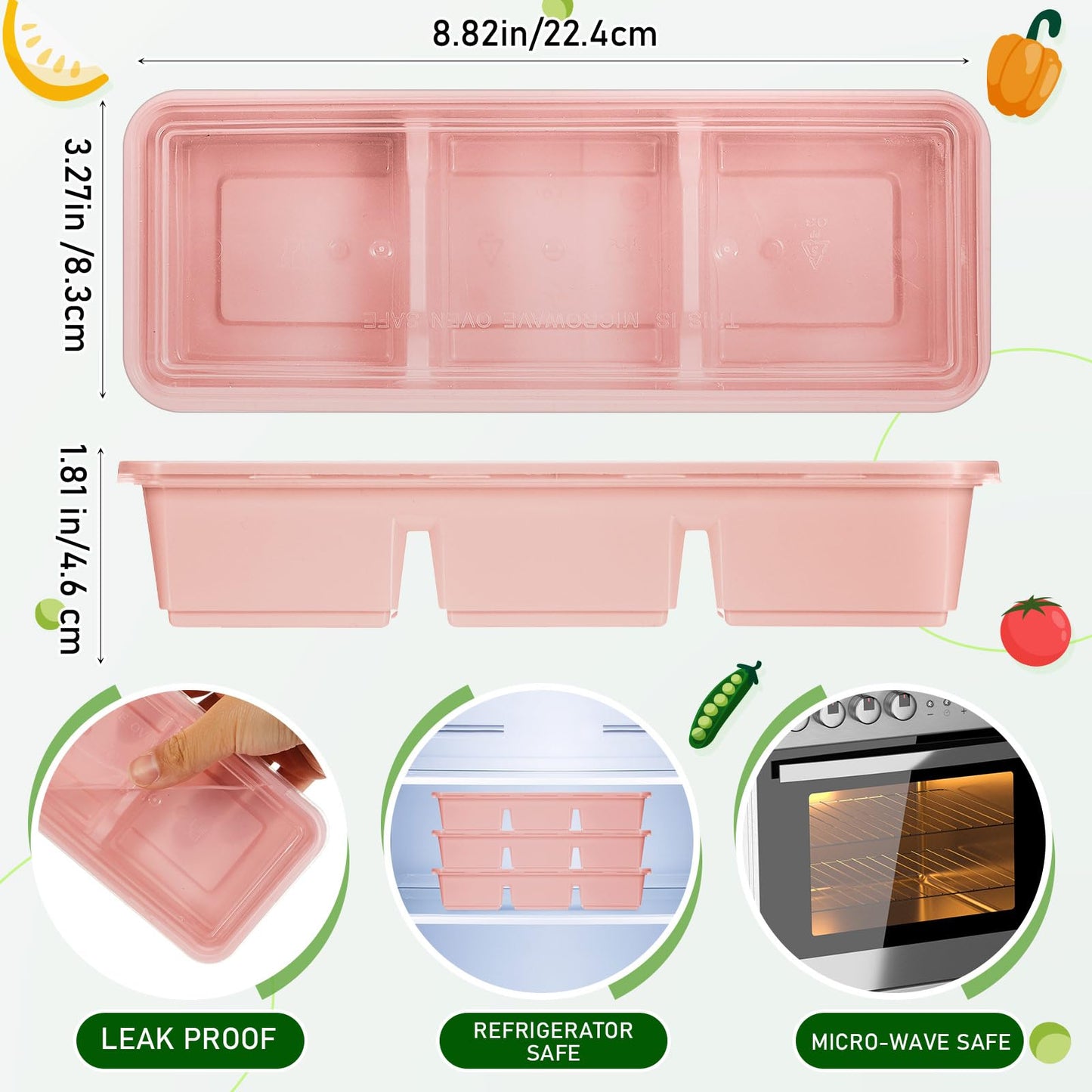 Hushee 25 Pack 17 oz Small Meal Prep Containers with 3 Compartments Snack Containers with Lid Disposable Plastic Bento Box Travel Lunch Food Boxes Stackable for Office Picnic (Pink)