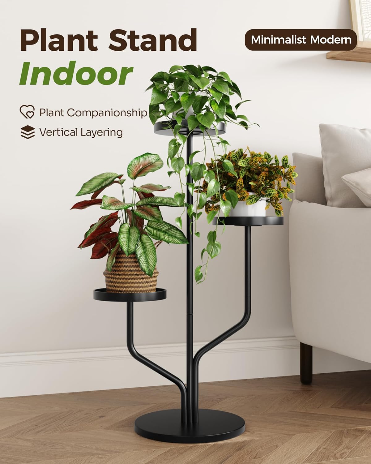 3 Bamworld Tier Plant Stand Indoor Outdoor Metal Plant Shelf for Multiple Plants Pots Tier Tall Flower Holder