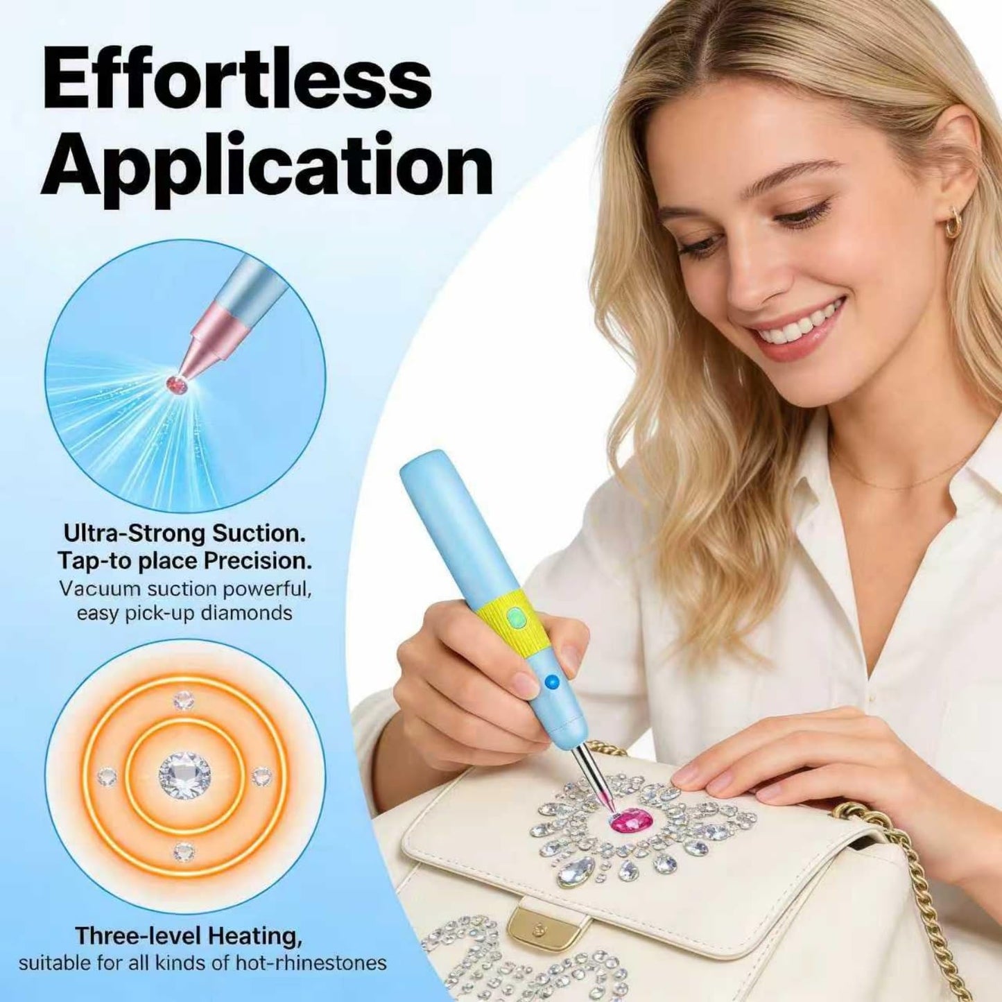5 in 1 Cordless Hotfix Applicator Tool, 4000mAh Rhinestone Bedazzler Kit with Self-Suction, 3 Temp Settings, 5 Tips, Hot Fix Rhinestone Kit for Clothing Fabric DIY Crafts (PinK)
