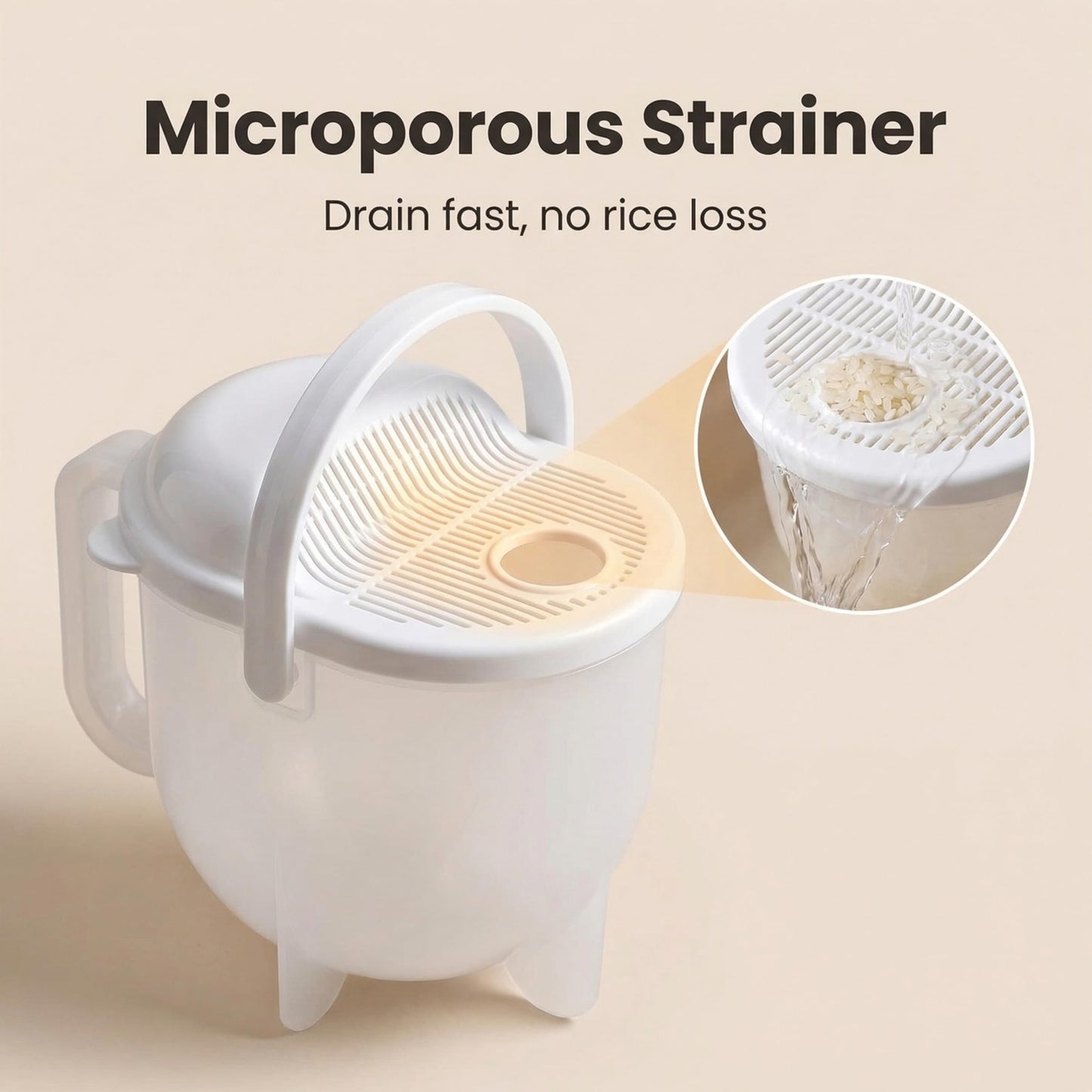 Lupnkl Food Strainers Rice Washing Bowl with Top Drainer Microporous Small Colander, ideal rice washer strainer, rinser, drainer, perfect for washing rice, multigrain, beans & small grain food.