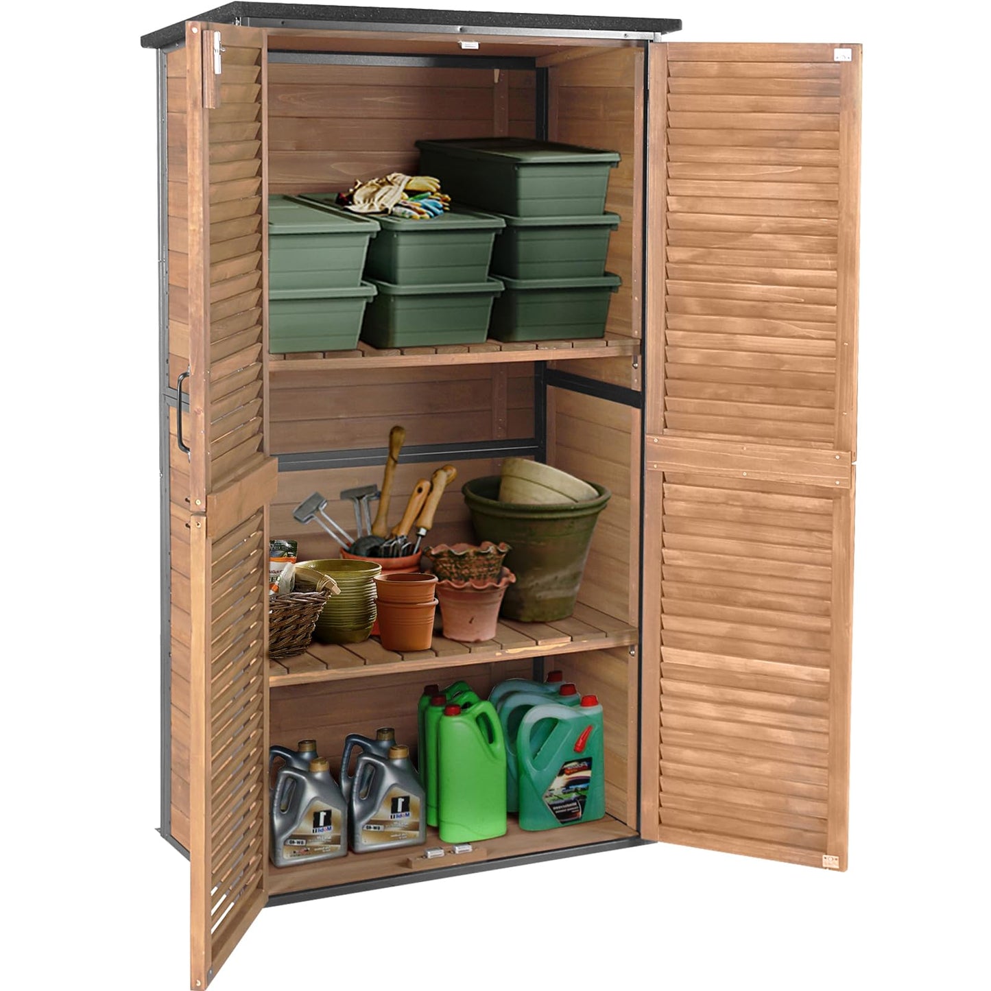 Outdoor Storage Shed with Adjustable Shelfs Tool Cabinet with Floor,Wooden Garden Shed for Backyard, Lawn, Patio Utility