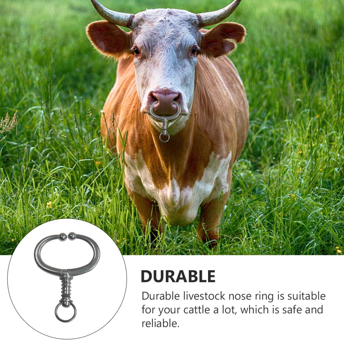 YARNOW Spring Loaded Bull Nose Ring for Cattle, Stainless Steel Tongs and Livestock Supply Tools