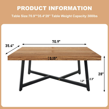 71" Farmhouse Dining Table for 4,6,8 People,Wooden Rustic Kitchen Table W/Thickness Waterproof Wood Tabletop,Rectangular Long Brown Dinner Table for Home Office,Dining Room,Living Room Furniture