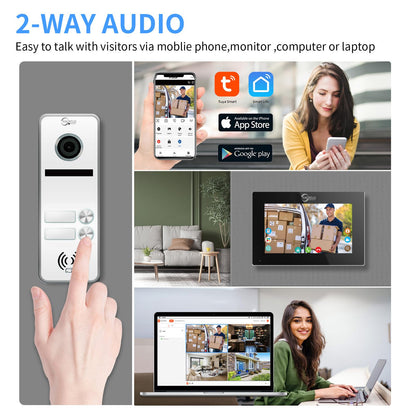 Wired Apartment Video Intercom System 2 Units 7 Inches Touch Monitor Wireless Wifi Video Doorbell System,Video Door Phone Kit,Indoor Outdoor Support Monitoring, Unlock, Dual Way Intercom for Home