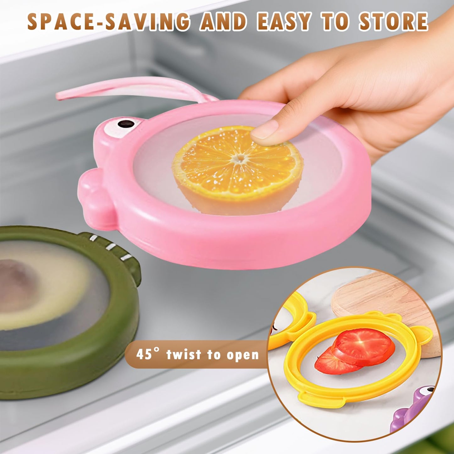 Dayinkes Set of 4 Fresh Food Containers, Reusable Silicone Storage Pods for Avocado, Onions, Tomatoes, Lemons – Reusable & Leak-Proof to Lock in Freshness