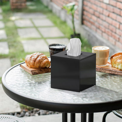 FEMELI Acrylic Tissue Box Cover Square - Matte Solid Cube Napkin Holder with Magnetic Bottom, Modern Decorative Facial Paper Dispenser for Bathroom, Bedroom, Kitchen - Black
