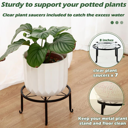 DEELF OUTLET 7-pack 6.9"/ 7.9"/ 9"/ 10"/ 11" Metal Plant Stands Indoor Outdoor Rustproof Iron Potted Plant Holder