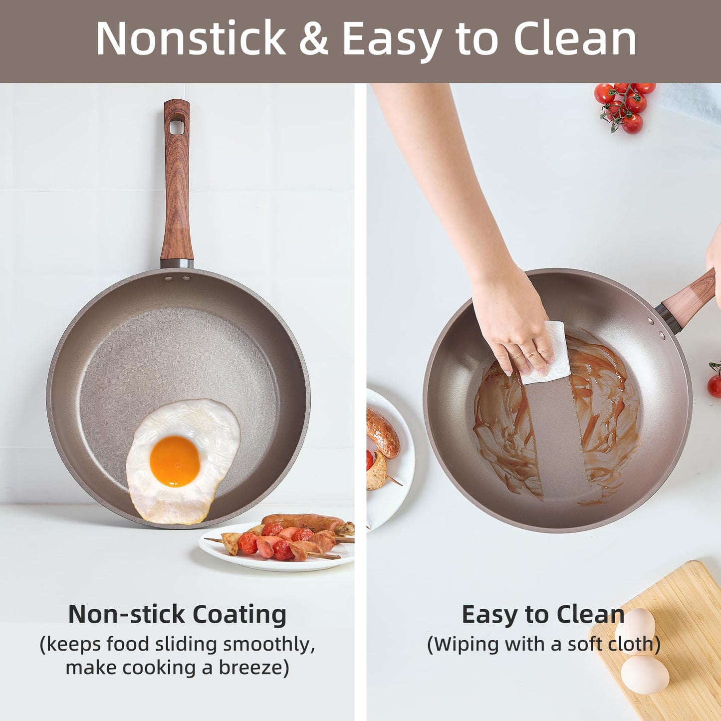 RATWIA 10 Pcs Pots and Pans Set Non Stick, Kitchen Cookware Sets with Frying Pans, Saucepans, Steamer Compatible with All Stoves Restaurant,Black