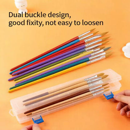 HanyHere 3PCS Brushes Storage Box Paint Brush Drawing Pen Container with Buckle Design, Long Paint Brush Case Watercolor Pen Pencil Container Buckle Design