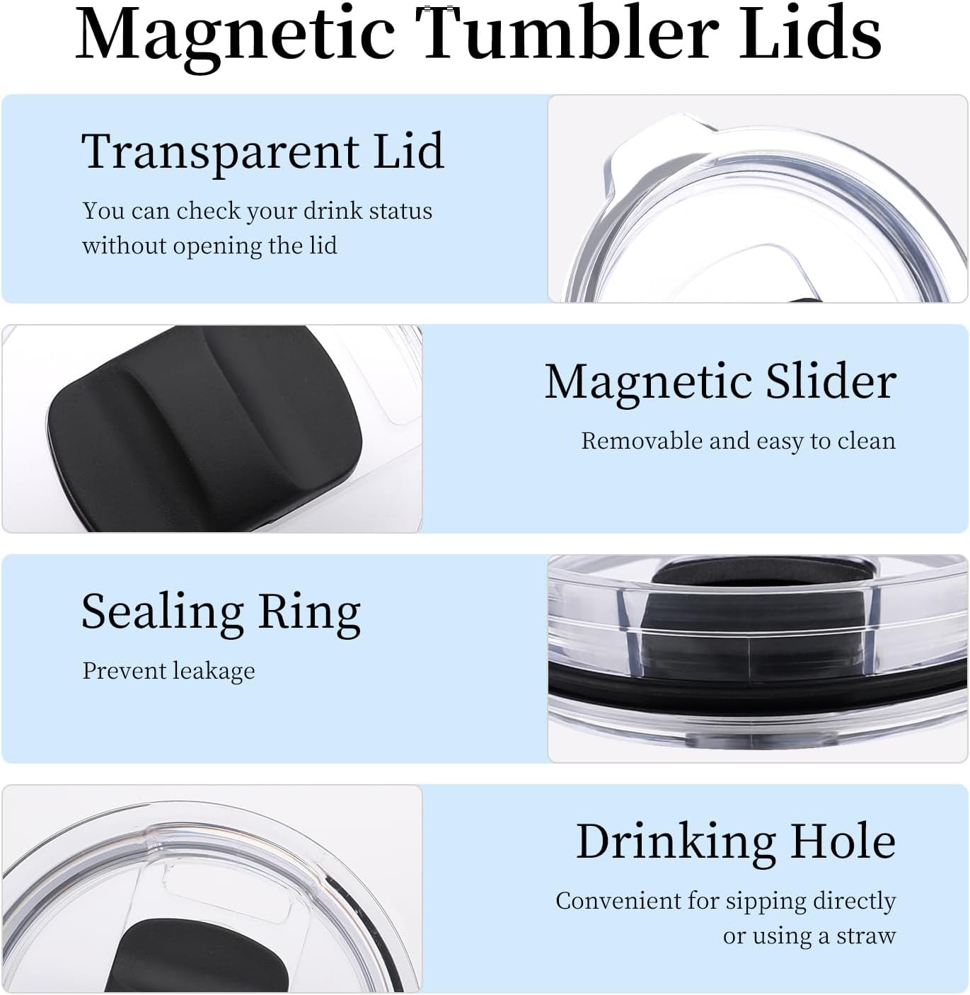 2 Pack Tumbler Lid for Yeti with Magnetic Slider Switch, Reusable Replacement Lids