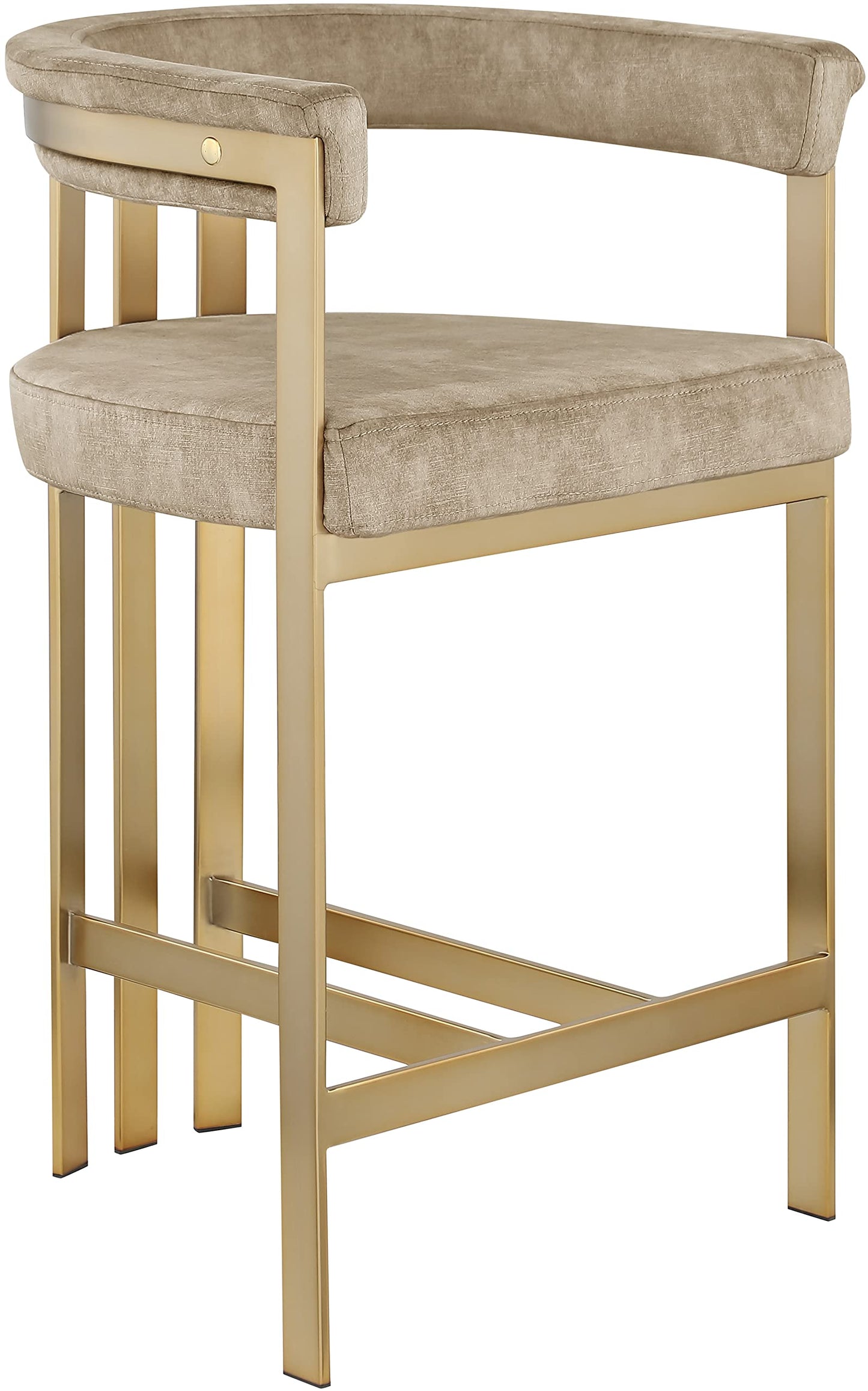 Meridian Furniture 596Beige-C Marcello Collection Modern | Contemporary Velvet Upholstered Counter Height Stool with Brushed Brass Iron Frame, 22.5" W x 20" D x 35.5" H, Beige, Set of 2