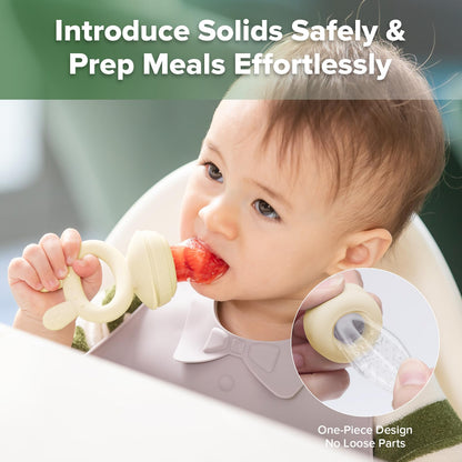 Haakaa Baby Fruit Food Feeder & Mini Freezer Nibble Tray Combo, Breastmilk Popsicle Molds for Baby Cooling Relief, BPA Free Silicone Feeder for Safe Infant Self Feeding, 4 Month+ (Oat)