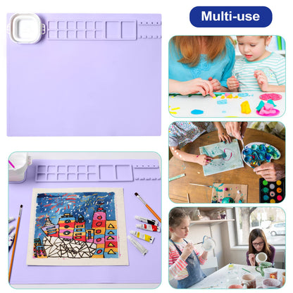 AWOKE Silicone Painting Mat - 20"X16" Silicone Art Mat with 1 Water Cup for Kids - Craft Mat has12 Color Dividers - 2 Paint Dividers (Purple)