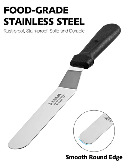 Anaeat Icing Spatulas, Set of 3 Professional Cake Angled Offset Spatula with 4", 6", 8" Stainless Steel Blades - Thickened Frosting Knife with Plastic Handle for Cake Decorating, Pastry & Baking