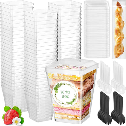 290 Pack 5 oz Plastic Dessert Cups with Lids, Clear Appetizer Cups with Spoons Square Mini Shooter Dessert Fruits Cups
