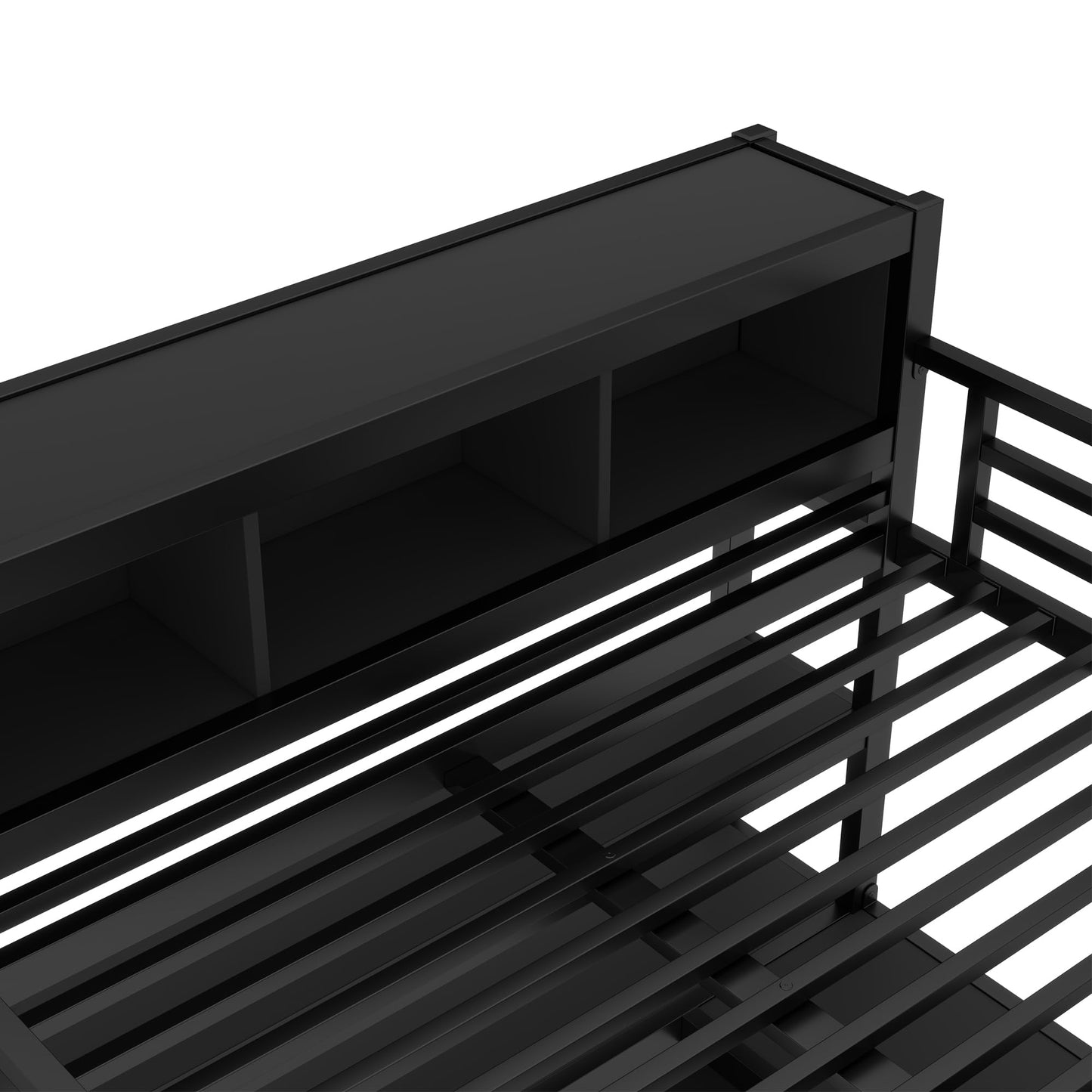 Queen Loft Bed with Wardrobe and Storage Cubes, Queen Size Loft Bed with Desk, Storage Shelf and Guardrail, Queen Size Loft Bed for Adults, Teens, Kids, Black
