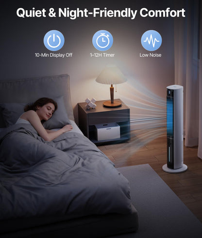 EXNOS Evaporative Air Swamp Cooler - 38inch Cooling Fans that Blow Cold Air for Bedroom, Portable Tower Fan with 3L Water Tank, Ice Packs, Remote Control, 3 Speeds