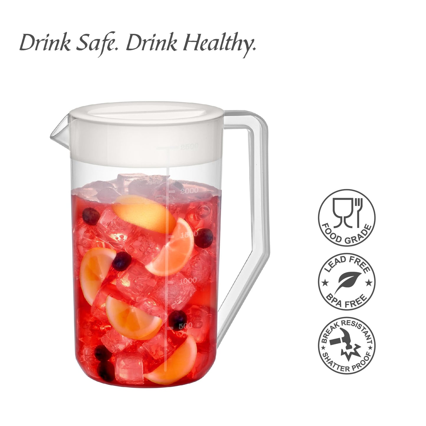 Amazing Abby - Kitchen Party - 2-Quart Plastic Pitcher (2-Pack), Unbreakable Water Pitcher with Lid, BPA-Free, Heat-Resistant, Dishwasher-Safe, Great for Both Iced and Hot Drinks, Indoors and Outdoors