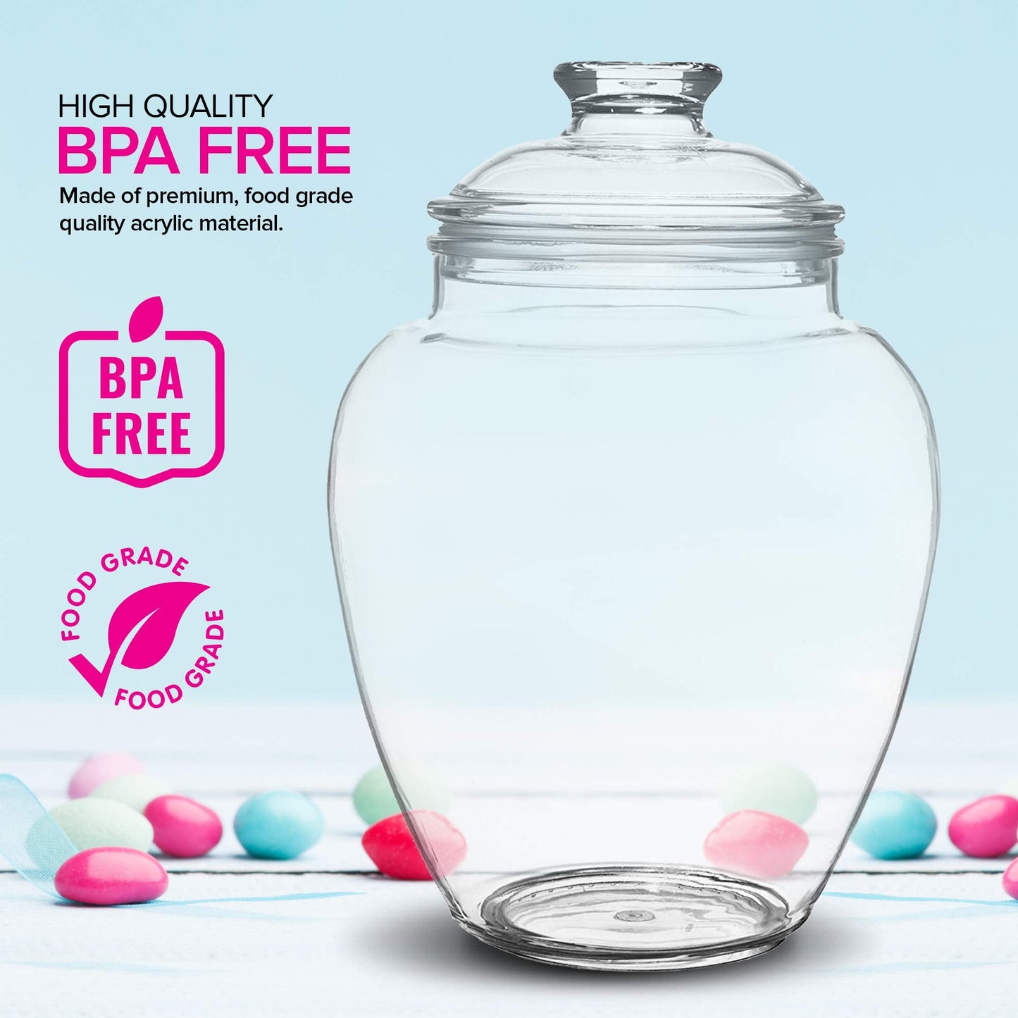Modern Innovations 128-Ounce Candy & Cookie Jar with Lid, 1 Gallon Premium Acrylic Clear Apothecary Jar, Wedding & Home Décor Centerpiece, Decorative Kitchen Storage Jar, Bathroom Organization