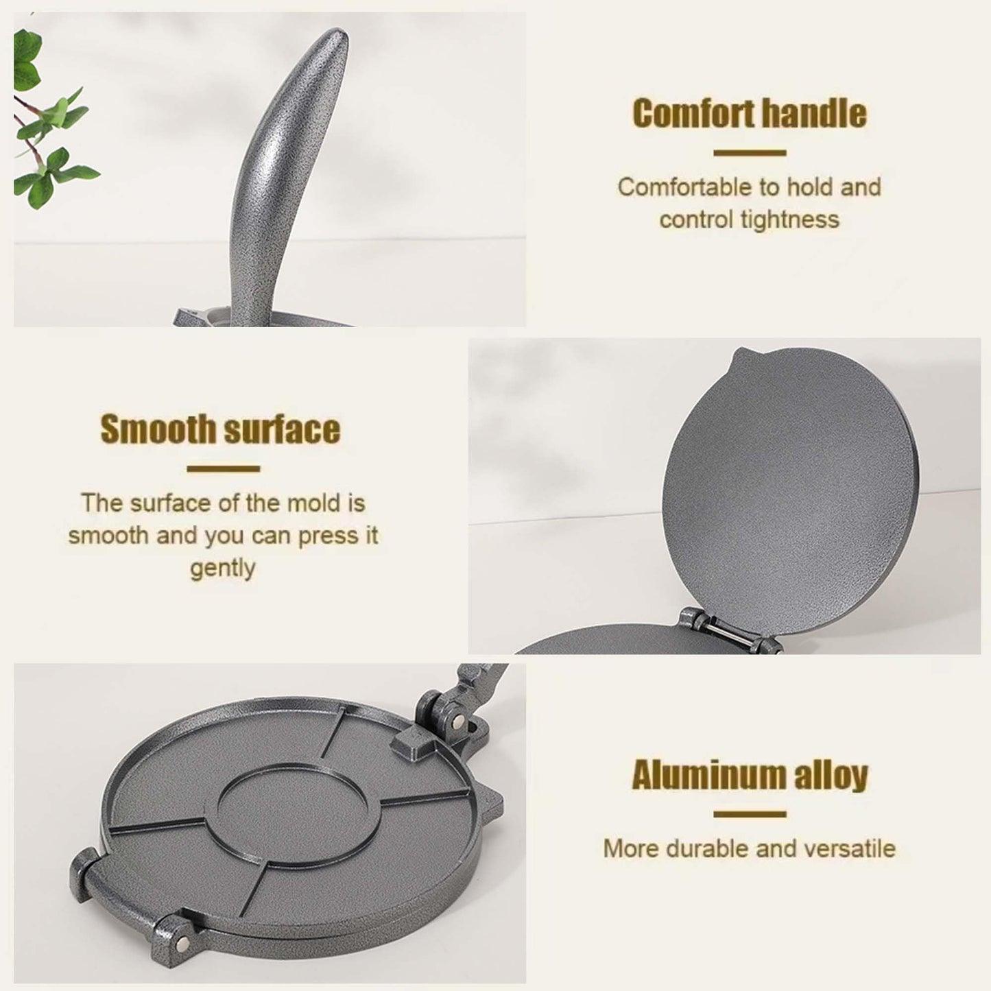 DelloidMaz 8 Inch Flour Tortilla Press, Aluminum Alloy Tortilla Maker, Roti Maker, Taco Maker, Taco Press, Dark Gray