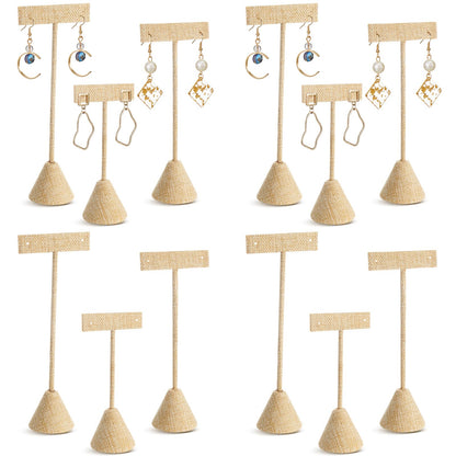Marsui 12 Pcs Earring Display Set T Bar Earring Display Stand with 3 Heights Earrings Stand for Jewelry Vendors (Linen Color)