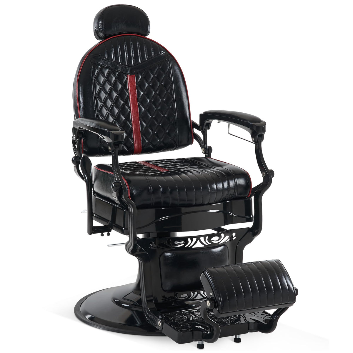 BarberPub Heavy Duty Metal Vintage Barber Chair All Purpose Professional Hydraulic Reclining Salon Beauty Spa Chair Styling Equipment 8730 (Red)