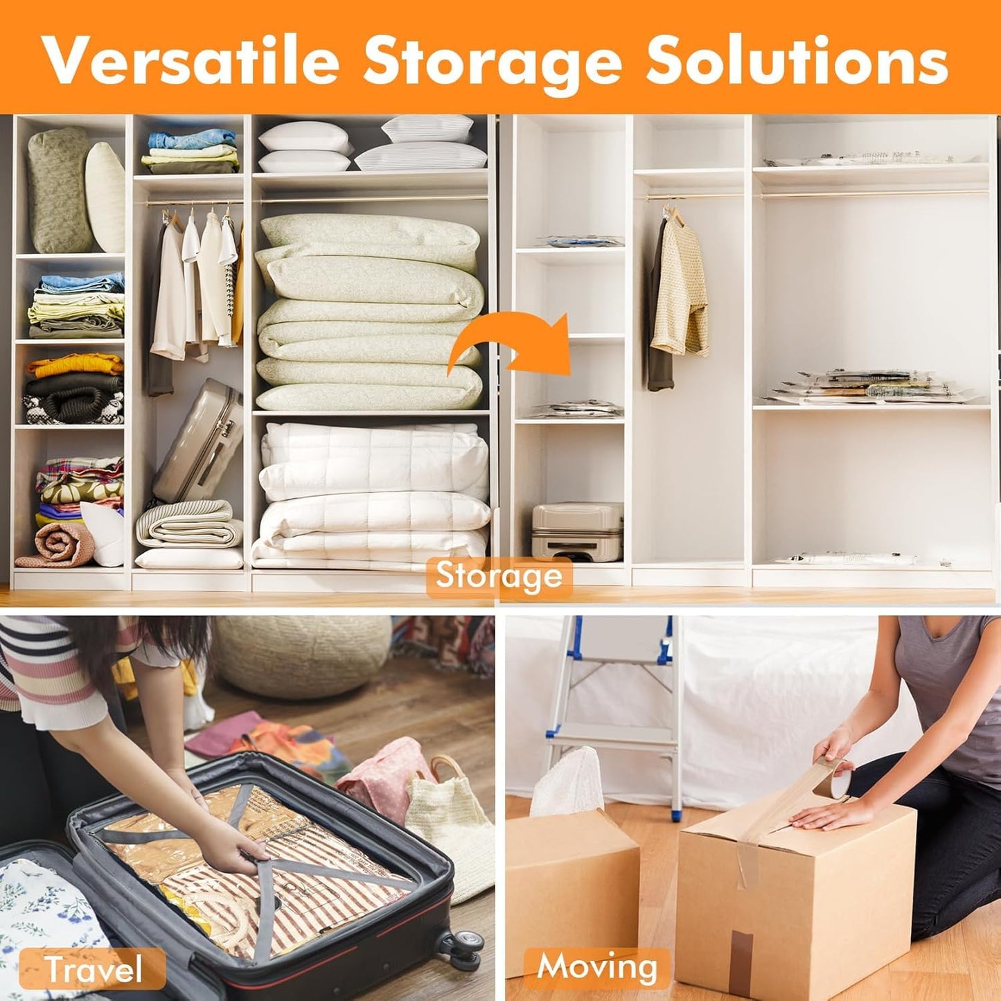 GONGSHI Vacuum Storage Bags, Space Saver Seal Bags For Clothing, Travel Luggage,Blankets, Comforters, Pillows, Clothes Storage.36 Combo