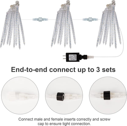 WATERGLIDE Meteor Shower Lights - 12" Outdoor Icicle Christmas Lights | 8 Icicles with 192 SMD LEDs, Connectable Raindrop Design for Holiday Decor