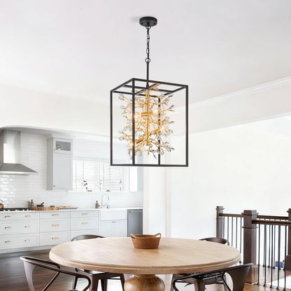 Vezzio Black and Gold Crystal Chandelier, 4-Light Modern Farmhouse Foyer Pendant Light for Entryway, Dining Room, Kitchen Island, Staircase, Hallway, H21 Inch