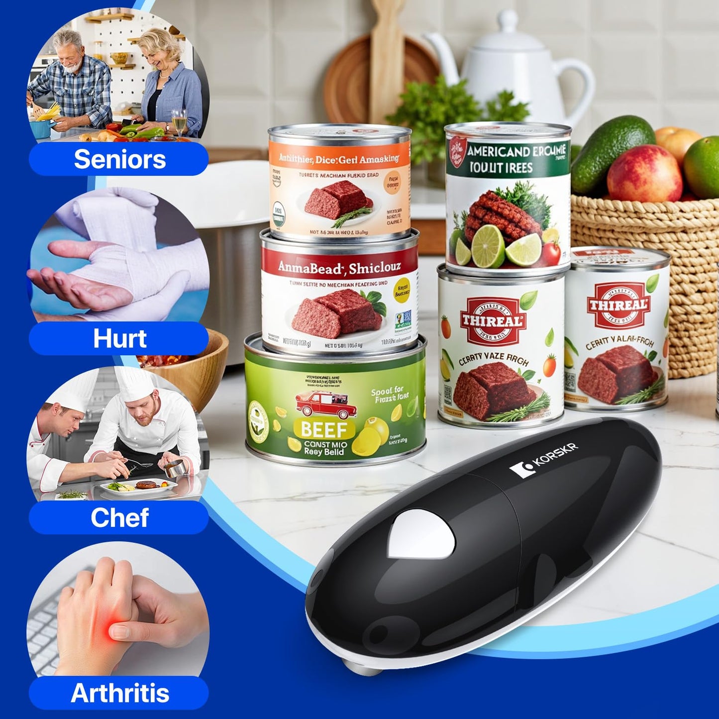 Electric Can Opener, Can Opener for Seniors, Suitable for Any Size Cans, Hands Free, Smooth Edge, Battery Powered, Automatic Can Opener is an Ideal Kitchen Gadget for Women and Left Handed People
