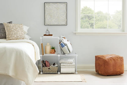 Rubbermaid 3 Piece Stackable Storage Wire Cube Set, Easy Assemble, White, Multi-Use Home Organizer for Closet/Toys