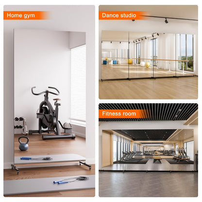 brisafe 80" x 40" Full Length Rolling Floor Mirror on Lockable Wheels, Huge Rectangular Shatter-Resistant Safety Glass, for Home Dance Studio & Yoga, Black Metal Frame and Stand
