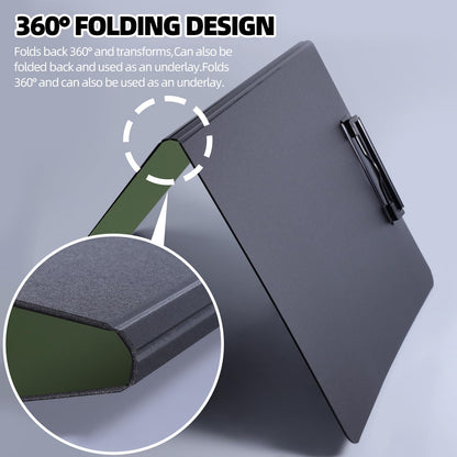FRETONBA Clipboard Folder, 2 Pcs A4 Foldable Clipboard with Horizontal and Vertical Double Metal Clips, 360 Degree Foldable Binder Clipboards with Pen Holder, File Cover Work Folder Clipboards, Green